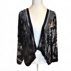 A New Day dark whimsy romantic velvet burnout sheer black silver Kimono‎ Wrap OS